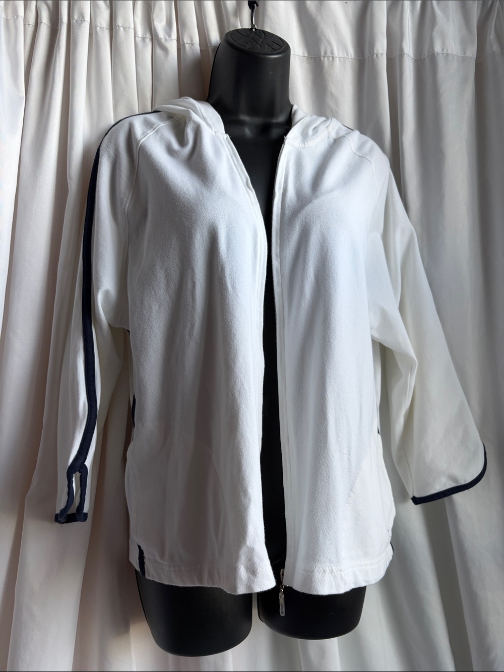 Danskin White Hooded Zip Jacket with Navy Trim